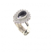 Adjustable Ring Silver Sterling 925 Natural Black Onyx Gem Stone Women Gift E845